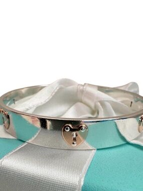 💯 Authentic Tiffany & Co. Silver & 18k Rose Gold Heart Lock Bangle